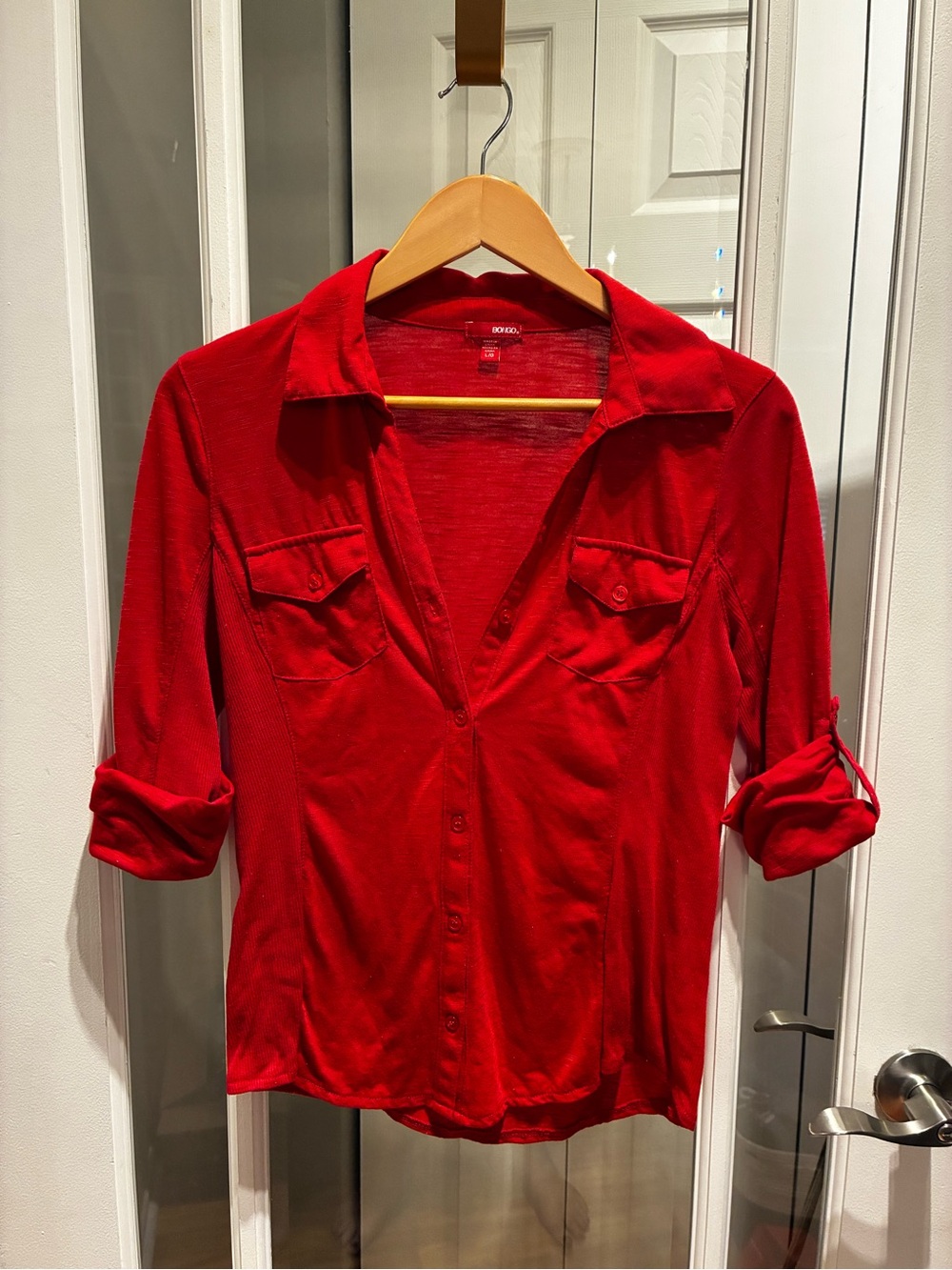 BONGO Red Women's Button-Down Shirt with Chest Pockets